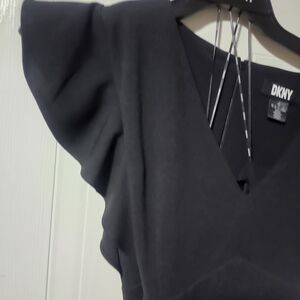 DKNY Elegant Black Flutter Sleeve Jumpsuit